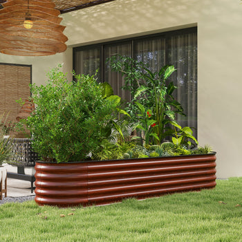 7.9' x 2' x 1.4' Galvanized Raised Garden Bed Kit, Metal Planter Box with Safety Edging, Brown