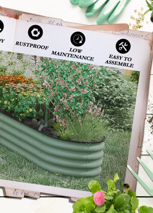 7.9' x 2' x 1.4' Galvanized Raised Garden Bed Kit, Metal Planter Box with Safety Edging, Green