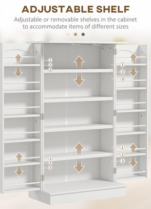 Freestanding Kitchen Pantry Cabinet, Kitchen Sideboard Cabinet with 12 Door Shelves, Double Doors, 5-tier Shelving, Paper White