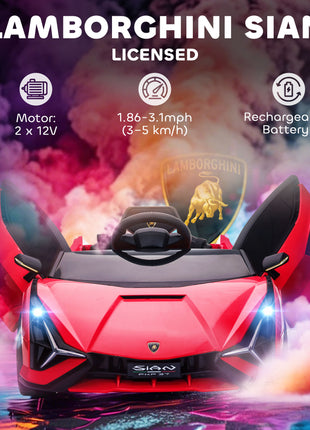 12V Lamborghini SIAN Licensed Electric Car for kids with Remote Control, Horn, Music, & Headlights, Red