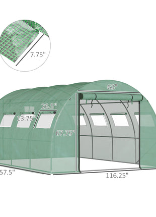 13' x 10' x 6.5' Walk-in Tunnel Greenhouse with 2 Zippered Mesh Doors & 10 Mesh Windows, Upgraded Gardening Plant Hot House with Galvanized Steel Hoops, Green