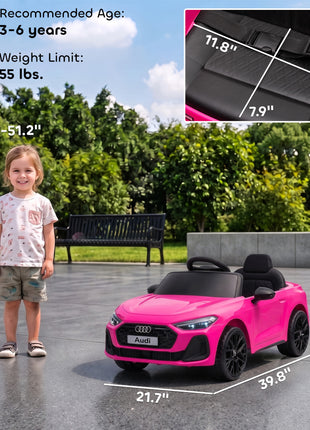 Audi A5L Licensed Electric Ride on Car for Kids 3-6 with Remote Control Dual Motors 4-Wheel Suspension Music, Pink