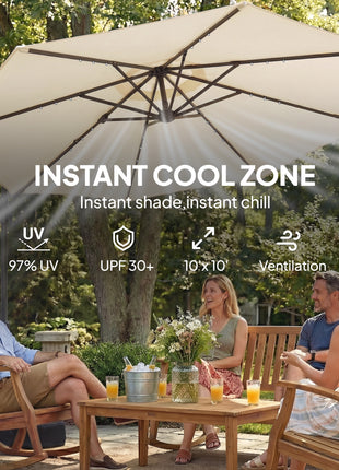 10 ft Cantilever Patio Umbrella with Light, Weight, Offset Hanging Outdoor Umbrella with Protective Cover, Cream White