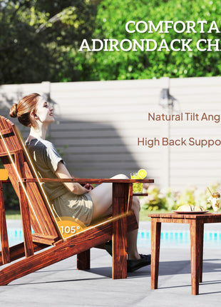 Oversized Adirondack Chair, Outdoor Fire Pit and Porch Seating, Classic Log Lounge w/ Built-in Cupholder, Brown