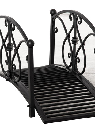 Garden Bridge 3.3FT, Decorative Classic Backyard Pond Bridge with Safety Railings Black