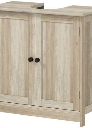 Bathroom Vanity Cabinet, Under Sink Bathroom Cabinet with 2 Doors and Adjustable Shelf, Weathered Gray Oak