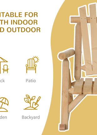 Outdoor Wooden Rocking Chair, Single-Person Rustic Adirondack Rocker with Slatted Seat, High Backrest, Armrests for Patio, Garden and Porch, Natural