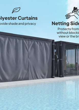10' x 13' Outdoor Retractable Pergola w/ Sun Shade Louvered Top, Pergola w/ Canopy, Curtains, Netting, Dark Gray
