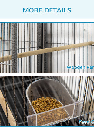 Rolling 65"L Bird Cage w/ Storage Shelf Wood Perch Food Container