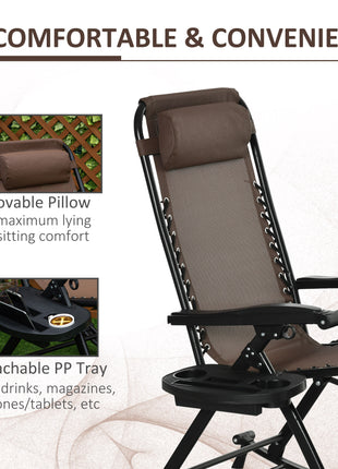 Outdoor Rocking Chairs, Foldable Reclining Zero Gravity Lounge Rocker with Pillow, Cup & Phone Holder, Combo Design with Folding Legs, Brown