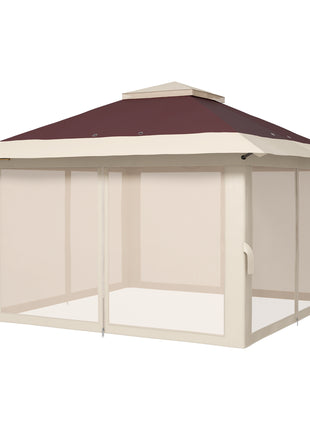 13' x 13' Pop Up Gazebo Instant Canopy Tent Shelter with 2-Tier Roof, Carry Bag, Wight Bags for Outdoor, Garden, Brown