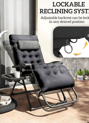 Padded Zero Gravity Chair, Folding Recliner Chair with Cup Holder Cushion, Black