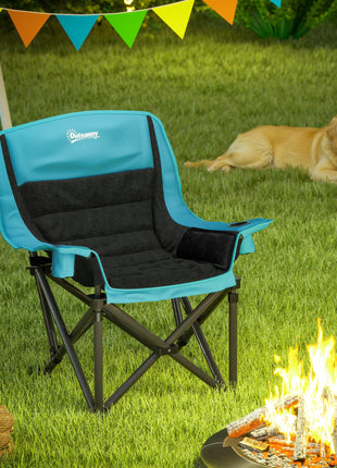 Camping Chair for Adults, Portable Folding Camping Chair w/ Side Pockets, Cup Holders, Carry Bag, Green and Black