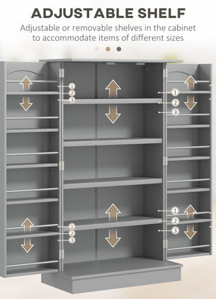 Freestanding Kitchen Pantry Cabinet, Kitchen Cabinet with 12 Door Shelves, Double Doors, 5-tier Shelving, Gray