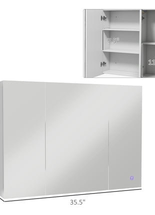 Bathroom Mirror Cabinet with Light, Bathroom Storage Cupboard with USB Charge, Adjustable Shelf, 35.5"W x 25.5"H, White