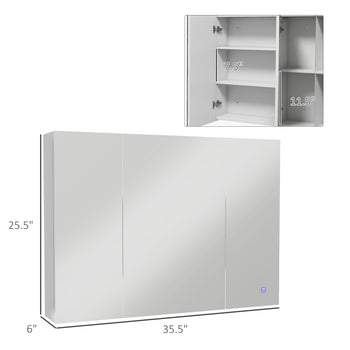 Bathroom Mirror Cabinet with Light, Bathroom Storage Cupboard with USB Charge, Adjustable Shelf, 35.5"W x 25.5"H, White