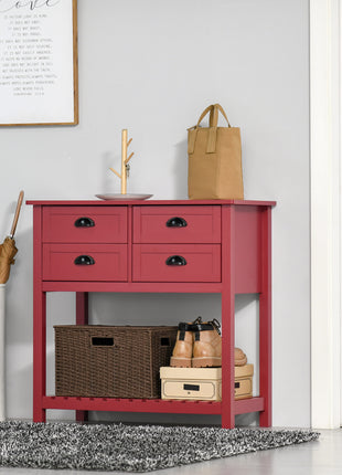 Sideboard Buffet Cabinet with Storage, Modern Coffee Bar Cabinet with 4 Drawers and Slatted Bottom Shelf, Console Table for Kitchen, Living Room, Dining Room, Hallway, Red