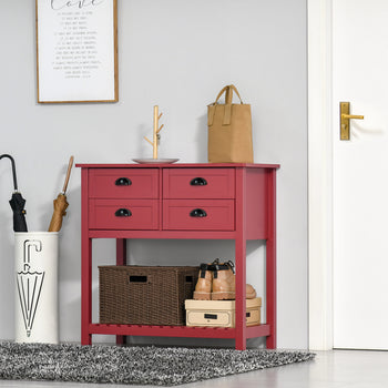 Sideboard Buffet Cabinet with Storage, Modern Coffee Bar Cabinet with 4 Drawers and Slatted Bottom Shelf, Console Table for Kitchen, Living Room, Dining Room, Hallway, Red