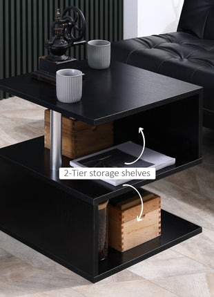 20" Modern End Table, Accent Side Table, S-Shaped Coffee Table with Storage Shelf and Steel Poles, Black