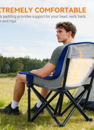 Camping Chair for Adults, Portable Folding Camping Chair with Side Pockets, Cup Holders, Carry Bag, Blue and Gray