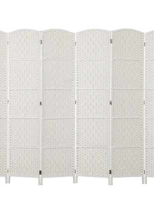 Room Divider, 6 Panel Folding Privacy Screen, 6FT Tall Portable Weave Partition Wall Divider for Bedroom, White
