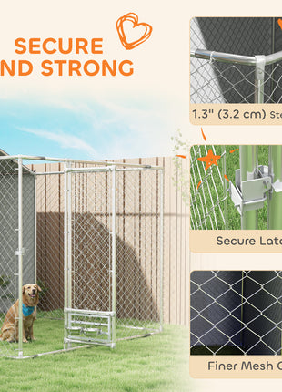 Galvanized Chain Link Large Outdoor Dog Kennel with Waterproof & UV-Resistant Cover, for M&L Dogs, 13.1' x 7.5' x 7.5'