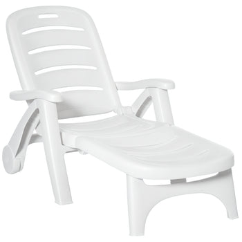Outdoor Chaise Lounge Chair on Wheels, Waterproof, Quick Assembly, Folding, 5 Level Adjustable Backrest for Pool, White
