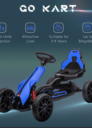 Kids Pedal Go Kart W/ Adjustable Seat, Swing Axle, Blue