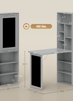 Fold-out Convertible Office Desk, Wall Mount Computer Desk with Blackboard and Side Shelf, Charcoal Gray