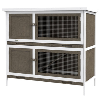 Wooden Bunny Hutch with Ramp, Indoor/Outdoor, Brown