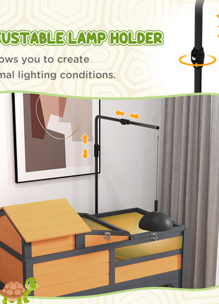 Tortoise Enclosure Tortoise House w/ Adjustable Lamp Holder, Storage Shelf, Removable Main House, Openable Lid, Yellow