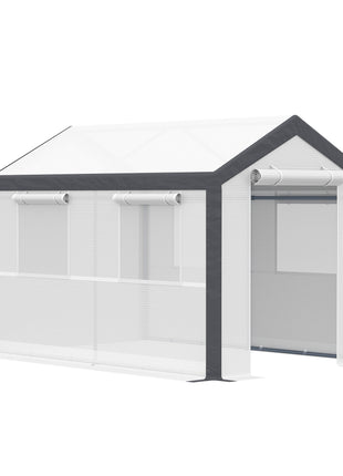 10' x 7' x 7' Greenhouse, Walk-in Outdoor Tunnel Green House with PE Cover, Steel Frame, 2 Roll-Up Zipper Doors & 4 Windows for Flowers, Vegetables, Tropical Plants, White