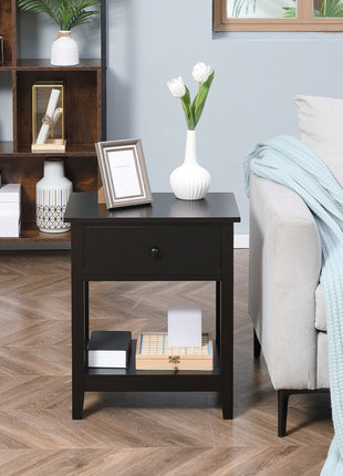 Modern Side Table for Living Room, End Table, 2-tier Side Table with Drawer and Storage Shelf, Black