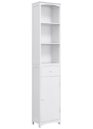 Bathroom Storage Cabinet, Free Standing Bathroom Storage Unit, Tall Linen Tower with 3-Tier Shelves and Drawer, White