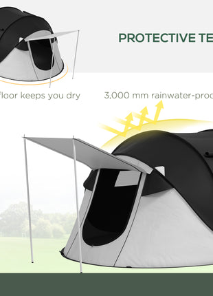Pop Up Tent with Porch and Carry Bag, 3000mm Waterproof, for 2-3 People Camping Hiking, Black