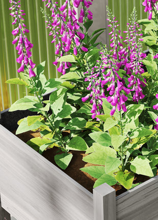 Wooden Raised Garden Bed, Large Elevated Planter Box with Legs, Bed Liner and Drain Holes, 7.4' x 1.8' x 2.6', Gray
