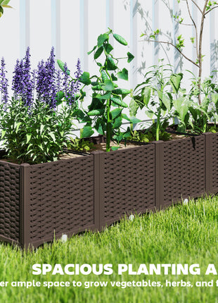 Plastic Raised Garden Bed, 5 x 1 x 1 ft Outdoor Flower Box with Drainage Holes for Vegetables, Herbs, Brown