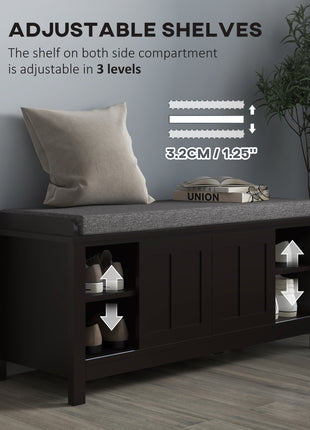Modern Shoe Storage Bench, Entry Way Bench with Cushion, 2 Sliding Doors, Storage Ottoman Bench, Holds 10 Pairs, Black
