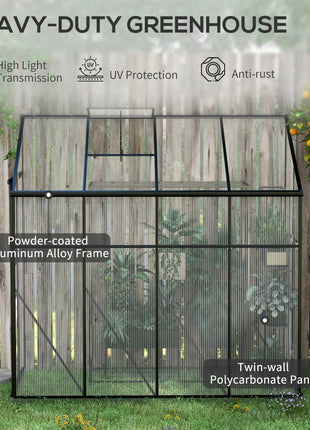 8' x 4' Walk-in Polycarbonate Greenhouse, Lean-to Aluminum Green House with Rain Gutter and Foundation, Black