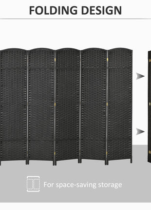 Folding Room Divider Screen 6 Panel 5.6 ' Tall Privacy Screen Freestanding Room Partition for Home Office, Black