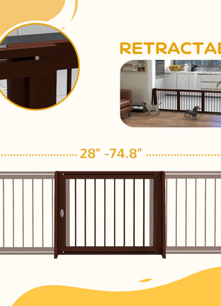 28"-75" Freestanding Wooden Pet Gate with Support Feet & Non-Slip Mats for Indoor, Stairway, Doorway, Brown
