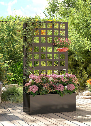 Galvanized Raised Garden Bed Planter Box with Trellis for Climbing Plants, Vegetable, Vines, 24" x 9" x 44.5", Black