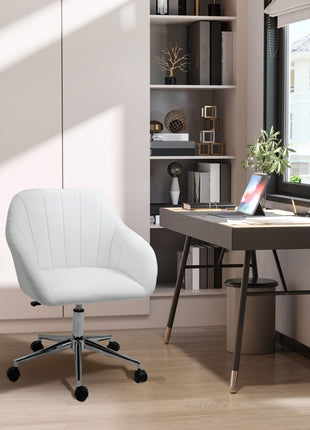 Mid Back Home Office Chair Computer Desk Chair with PU Leather, Adjustable Height, Swivel Wheels for Study, Bedroom, White