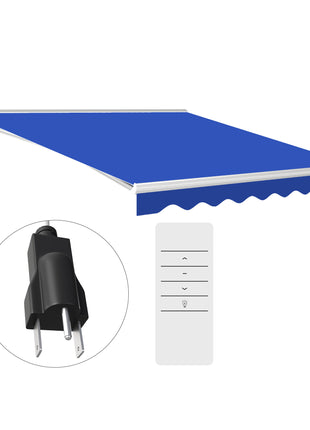 13' x 10' Electric Awning, Retractable Awning with LED Lights and Remote Controller for Door and Window, Blue
