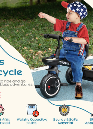 Tricycle for Toddlers Age 2-5 with Adjustable Seat, Storage Baskets, Black