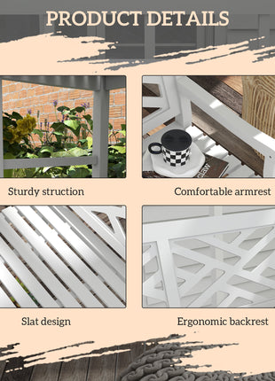 Outdoor Garden Bench, Wooden Frame Patio Bench with Geometric Pattern, 43.25 Inch Weatherproof 2-Person Love Seat for Garden, Lawn, Porch, Yard, Work Entryway, White