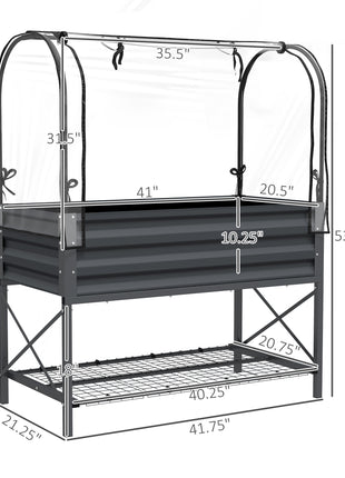Raised Garden Bed with Legs and Cover, Metal Elevated Planter Box with Bottom Shelf and Liner for Vegetables, Dark Gray
