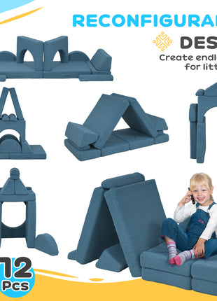 12 Pcs Foam Climbing Blocks for Toddlers, Indoor Soft Play Equipment for Boys and Girls, Blue