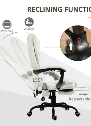 7-Point Vibrating Massage Office Chair High Back Executive Recliner with Lumbar Support, Footrest, Reclining Back, Adjustable Height, White