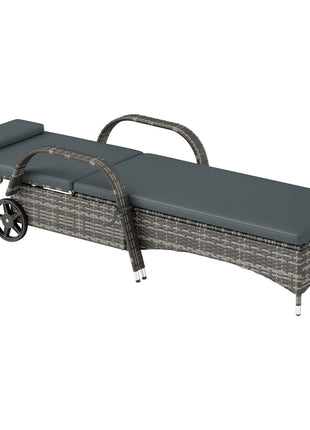 Outdoor Chaise Lounge, 5-Level Adjustable Backrest Rattan Pool Lounge Chair with Wheels, Cushion & Headrest, Black